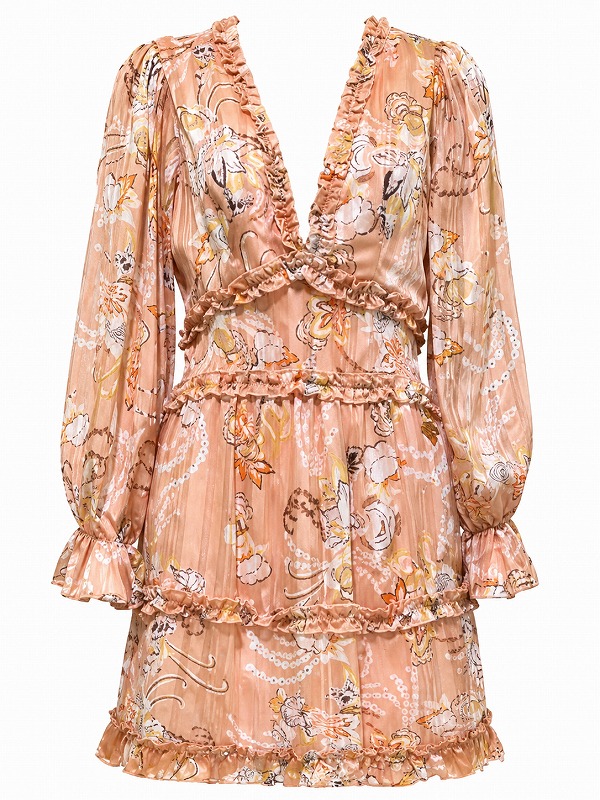 【新品DRESS 204】花柄バックオープンフレアミニドレス ピンク【MANGANO】